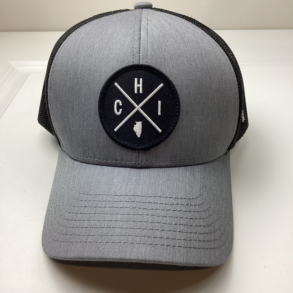 Haka Chicago Illinois CHI State Patch Trucker Hat Gray Black Snapback Cap - Picture 1 of 7